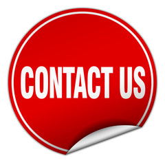 contact us round red sticker isolated on white