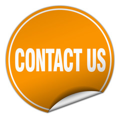 contact us round orange sticker isolated on white