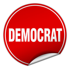 democrat round red sticker isolated on white