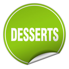 desserts round green sticker isolated on white