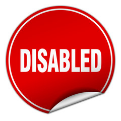 disabled round red sticker isolated on white