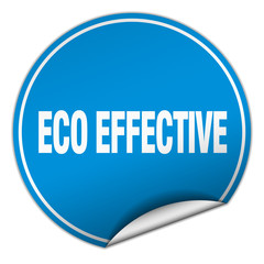 eco effective round blue sticker isolated on white
