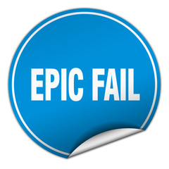 epic fail round blue sticker isolated on white