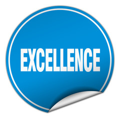 excellence round blue sticker isolated on white