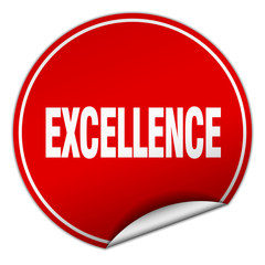 excellence round red sticker isolated on white