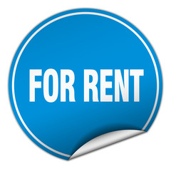 for rent round blue sticker isolated on white