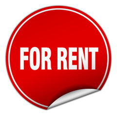 for rent round red sticker isolated on white