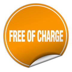 free of charge round orange sticker isolated on white