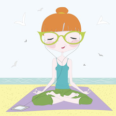 Girl making yoga on the beach