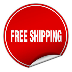 free shipping round red sticker isolated on white
