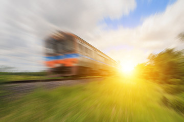 Train for transportation with motion blur and sun shine, transpo