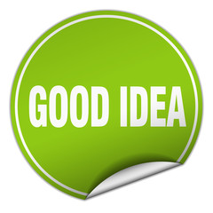 good idea round green sticker isolated on white