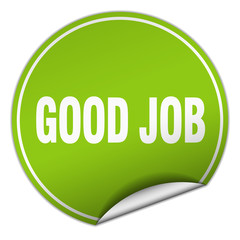 good job round green sticker isolated on white