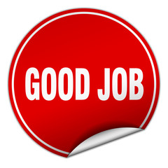 good job round red sticker isolated on white