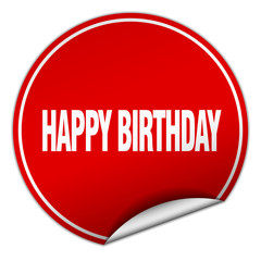 happy birthday round red sticker isolated on white