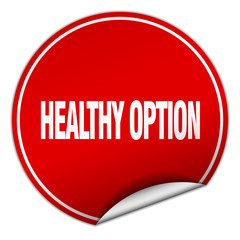 healthy option round red sticker isolated on white