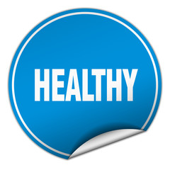 healthy round blue sticker isolated on white