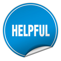 helpful round blue sticker isolated on white