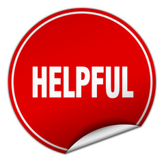 helpful round red sticker isolated on white
