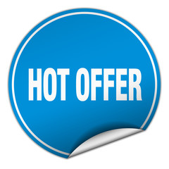 hot offer round blue sticker isolated on white