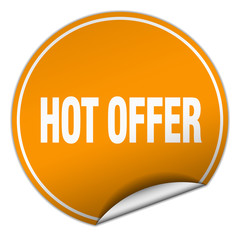 hot offer round orange sticker isolated on white