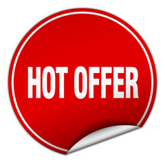 hot offer round red sticker isolated on white