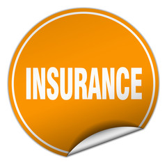 insurance round orange sticker isolated on white