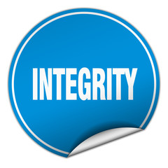 integrity round blue sticker isolated on white