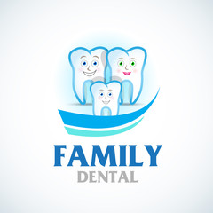 Family dental care. Dental logo. Tooth family smiling. Vector illustration.