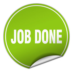 job done round green sticker isolated on white