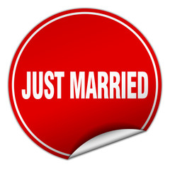 just married round red sticker isolated on white