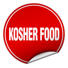 kosher food round red sticker isolated on white