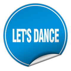 let's dance round blue sticker isolated on white