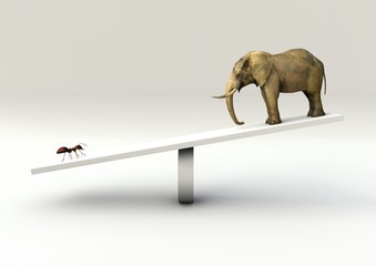 Weighing concept of an ant and an Elephant on a Seesaw 