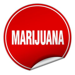 marijuana round red sticker isolated on white