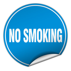 no smoking round blue sticker isolated on white