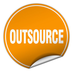 outsource round orange sticker isolated on white