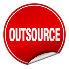 outsource round red sticker isolated on white