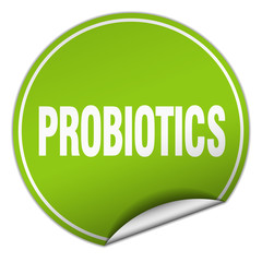 probiotics round green sticker isolated on white