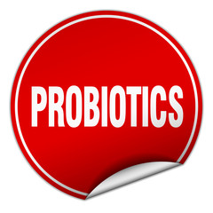 probiotics round red sticker isolated on white
