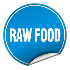 raw food round blue sticker isolated on white