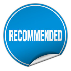 recommended round blue sticker isolated on white