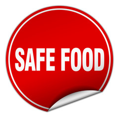 safe food round red sticker isolated on white