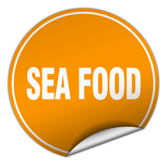 sea food round orange sticker isolated on white