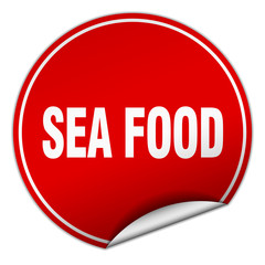 sea food round red sticker isolated on white