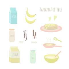 Recipe for making banana fritters. Vector illustration