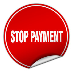 stop payment round red sticker isolated on white