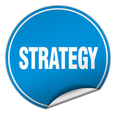 strategy round blue sticker isolated on white