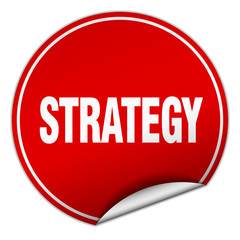 strategy round red sticker isolated on white