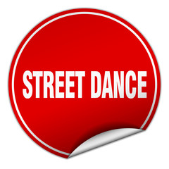 street dance round red sticker isolated on white